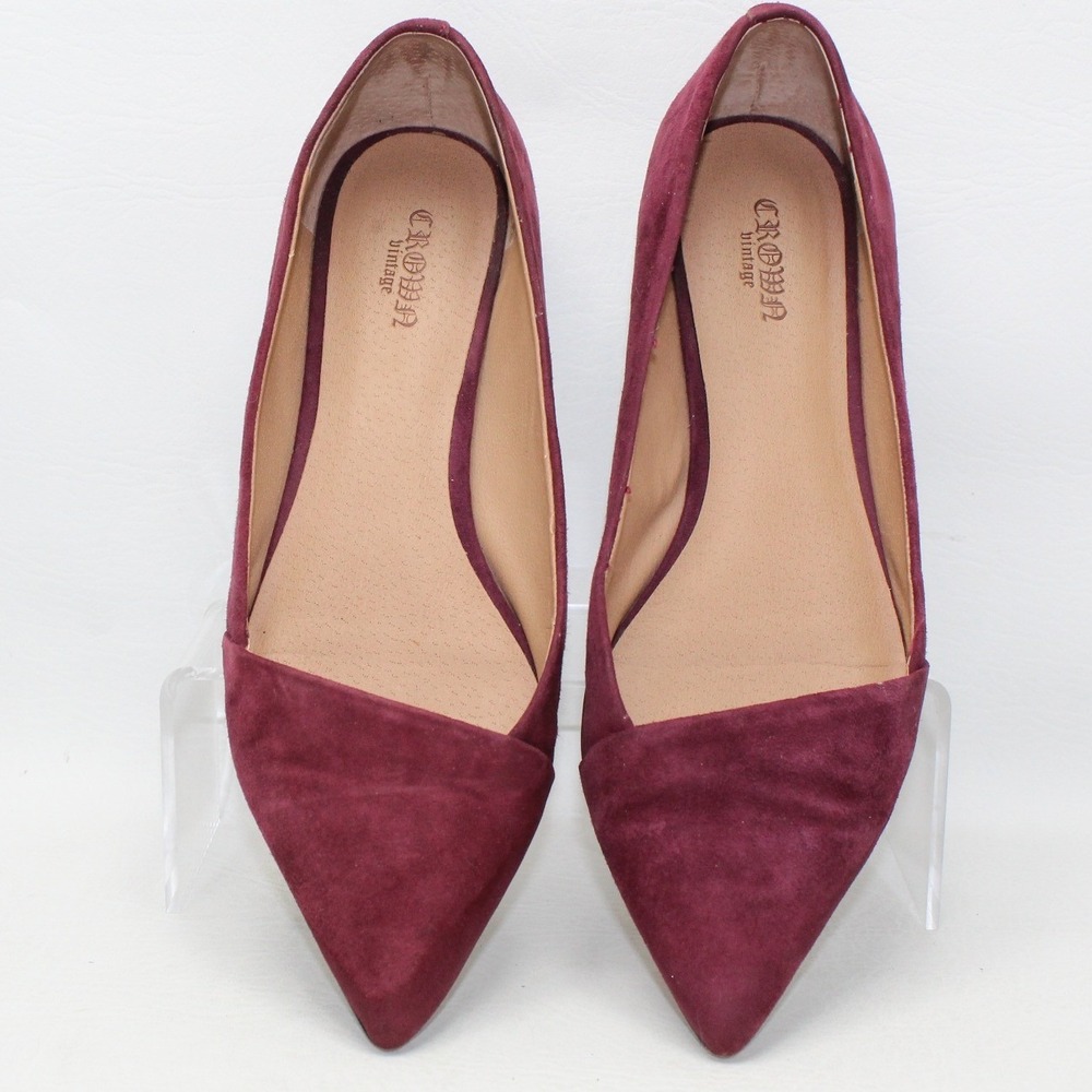 Crown Vintage Noelle-CV Burgundy Suede Pointed Toe Flats Shoes Womens 7.5‎ M